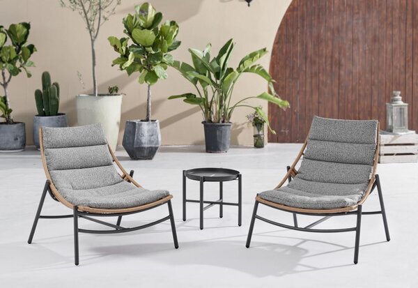Happy Home Happy Home Set da giardino in rattan 3 pezzi con cuscini HGS52-GRA, grigio