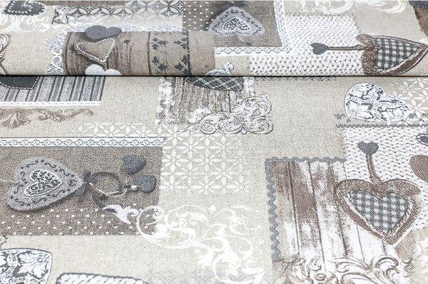 Tovaglia rotonda patchwork cuori taupe
