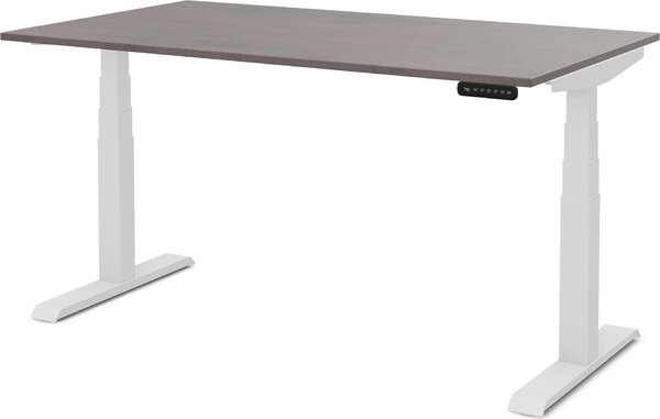 Scrivania per famiglie ASSMANN regolabile elettricamente in altezza Pitino in cemento a vista bianco antracite, 120x80cm, funzione memoria, motorizzazione a 2 ripiani