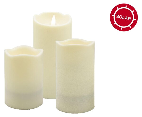 Candela Lights, set di 3 candele LED solari per esterni, colore sabbia, con timer (4 ore), resistenti agli agenti atmosferici e sostenibili