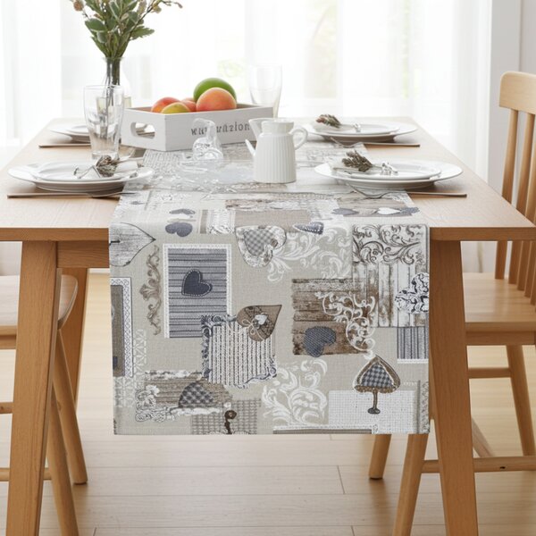 Runner Patchwork cuori taupe
