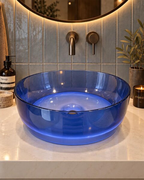 Lavabo 40 cm ciotola da appoggio Ischia in resina blu