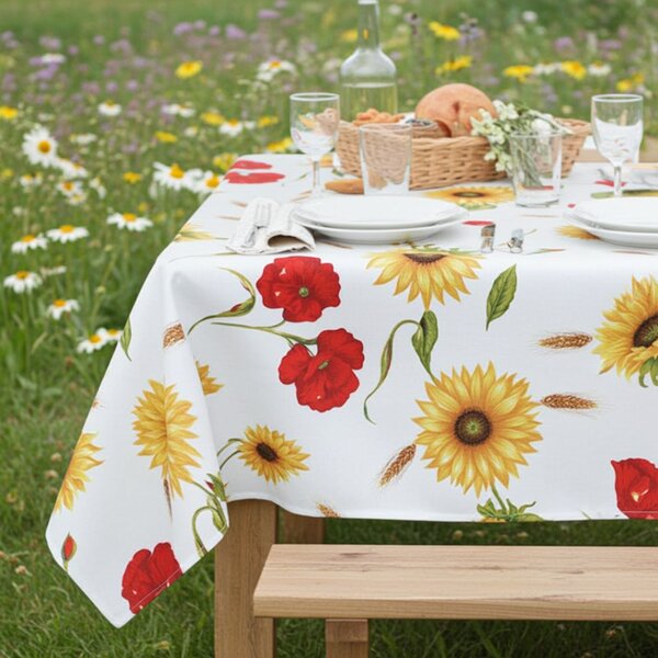 Tovaglia in cotone Girasoli e papaveri selvatici