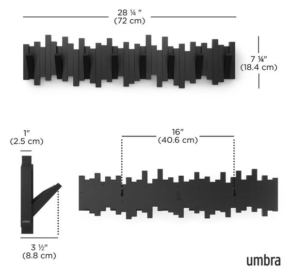 Attaccapanni da parete nero in plastica 72 cm Sticks – Umbra