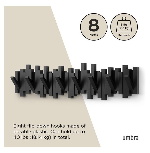 Attaccapanni da parete nero in plastica 72 cm Sticks – Umbra