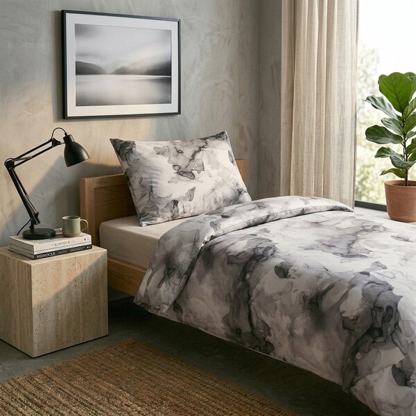 Set copripiumino e federa grigio in raso di cotone per letto singolo 140x200 cm Deluxe Minerals – My House
