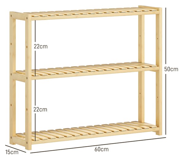 HOMCOM Scaffale per il Bagno a 3 Ripiani Regolabili in 5 Posizioni, in Bambù, 60x15x50 cm, color Legno