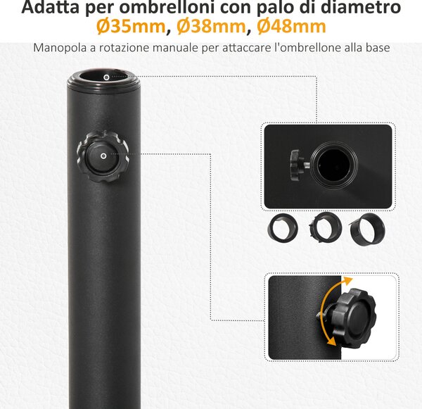 Outsunny Base per Ombrellone 13kg in Cemento con Finitura Lucida, 40x40x43cm, Nero|Aosom