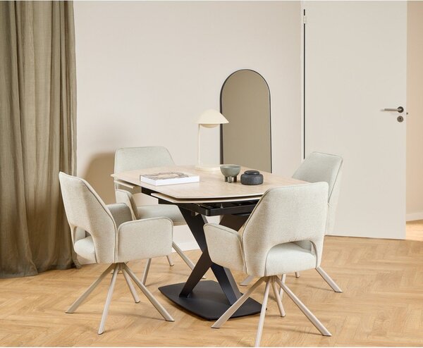 Sedia da pranzo beige in imbottito con braccioli Graham – Actona