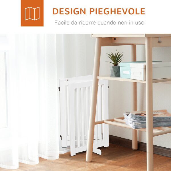 PawHut Cancellino per Cani Pieghevole a 3 Pannelli, Porta Centrale con Blocco, Struttura in MDF, 155x76cm Bianco|Aosom