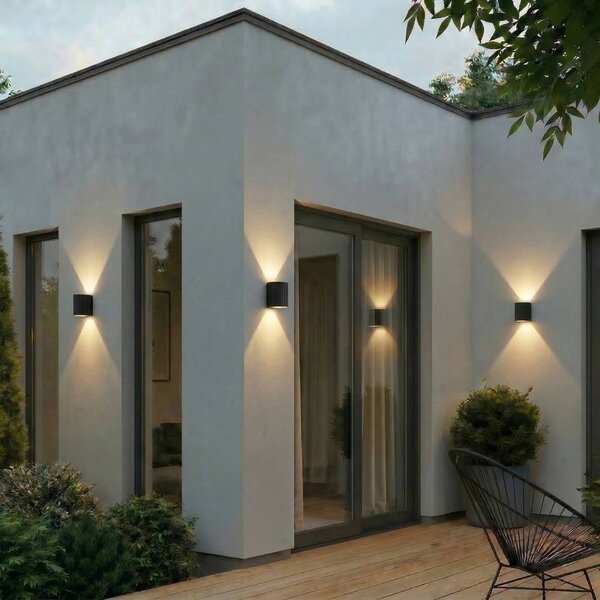 Lindby Applique da esterni a LED Ralino, Nero, Alluminio, Moderno, Applique LED da esterni