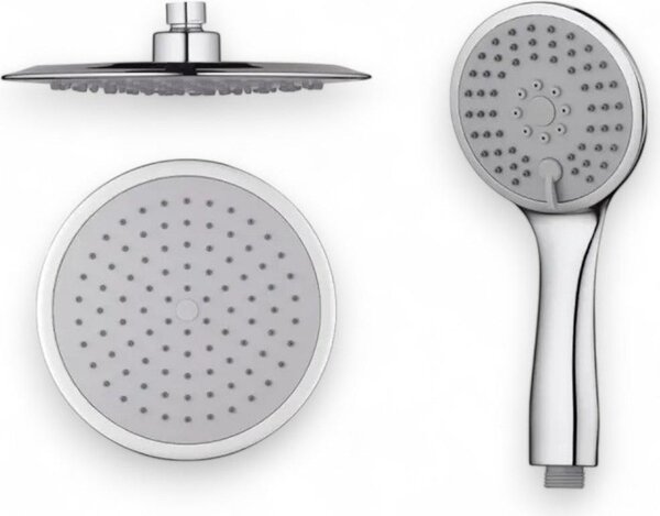 Set colonna doccia in acciaio cromato con soffione e doccetta monofunzione a risparmio idrico multifunzione con deviatore 1/2"