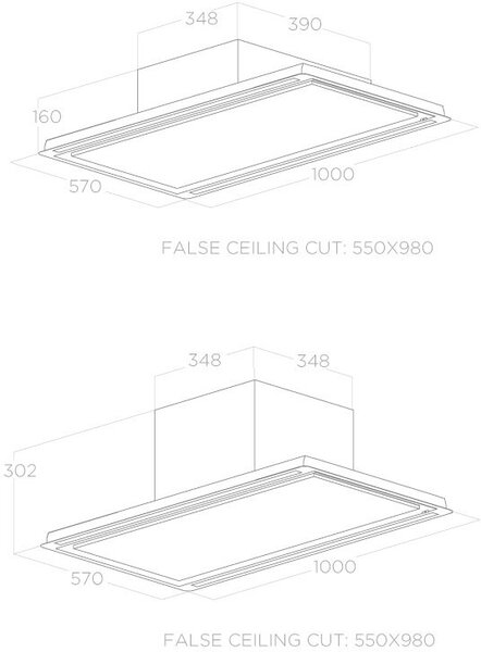 Elica Cappa Cucina Aspirante da Incasso a Soffitto Larghezza 100 cm colore Nero Matt - PRF0173443A HILIGHT-X H16 BL MAT/A/100