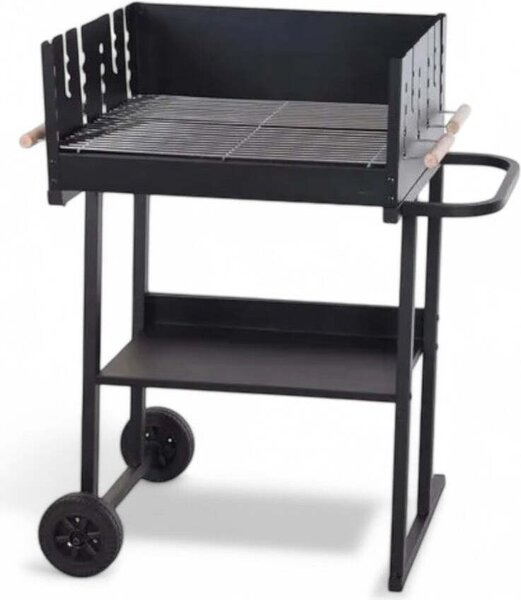 Barbecue a carbonella in acciaio con paravento nero 88x47x93H cm