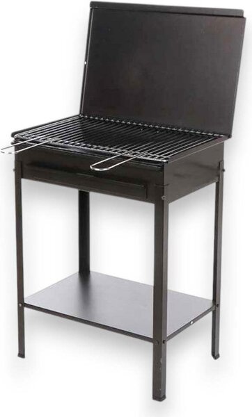 Barbecue a carbone in acciaio nero con griglia cromata e cassetto ceneri estraibile