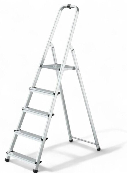 Scala domestica professionale in alluminio a tre gradini portata 120kg ideale per uso domestico e professionale robusta e leggera - 5 gradini