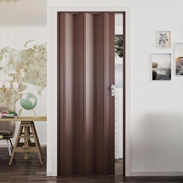 Porta a soffietto effetto legno in pvc rigido con maniglia 82x214 cm - Noce