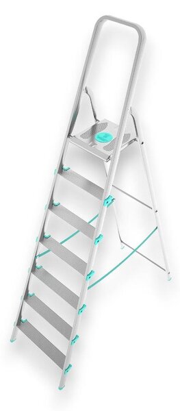 Scala multiuso alta in alluminio stabile e resistente con gradini antiscivolo e piattaforma ampia Libellula - 7 gradini - 53x124xH212 cm