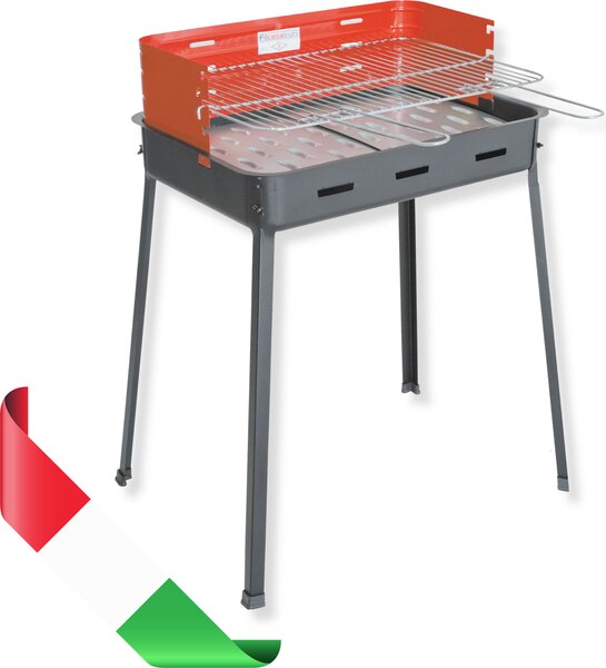 Barbecue a carbonella grande cm 60x40.5x85h in acciaio verniciato griglia cromata regolabile paravento gambe a vite