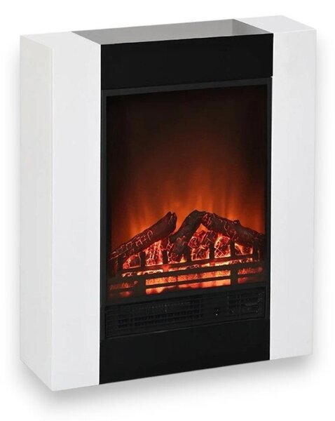 Caminetto elettrico 750-1500 Watt in acciaio e legno bianco con effetto fiamma realistica 59x23xH74 cm