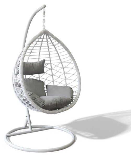 Dondolo da giardino in metallo tortora opaco con seduta in wicker grigio bianco naturale e cuscino poliestere elegante resistente