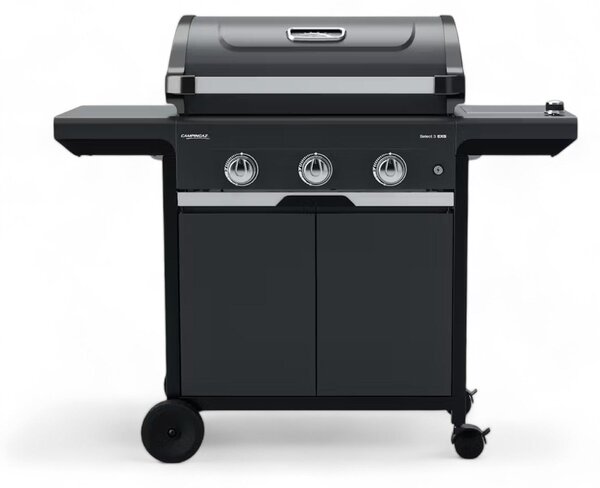 Barbecue a gas 3 fuochi con fornello laterale acciaio inox griglia reversibile ghisa e accensione elettronica Select 3 EXS Campingaz