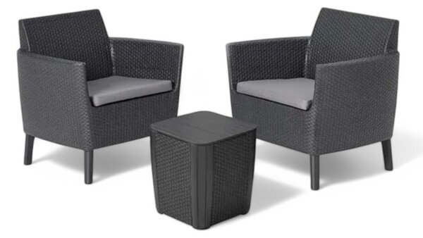 Salotto da esterno in resina effetto rattan 2 poltrone e 1 tavolino con cuscini Salemo Balcony
