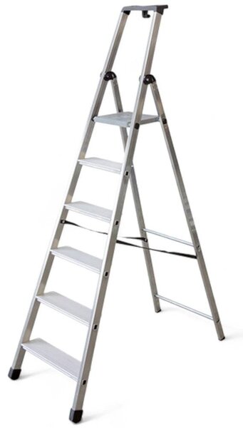 Scala in alluminio con gradini e pedana antiscivolo normativa EN131 sicurezza e comodità di salita - 6 gradini 53x118xH212 cm