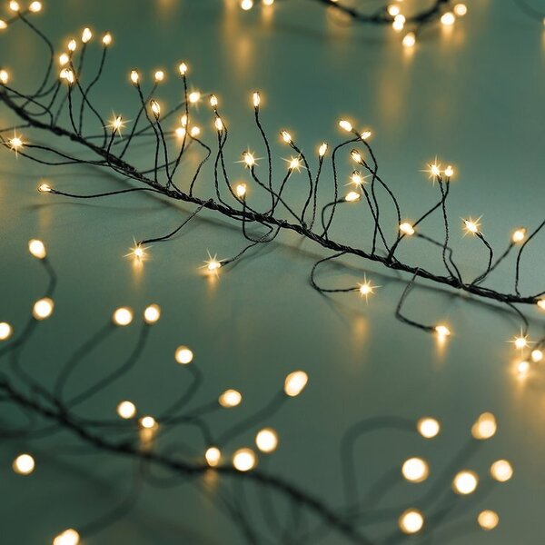 Kaemingk Lumineo Catena luminosa a LED Cluster Twinkle 960 LED, luce calda classica, per esterni, 6 m, nera