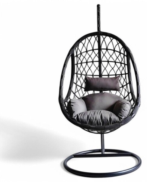 Dondolo con struttura in metallo e seduta in wicker nero schienale design moderno 195x93x122cm