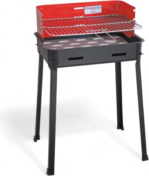 Barbecue a carbonella medio 45x30x85h in acciaio verniciato con griglia regolabile cromata e paravento resistente
