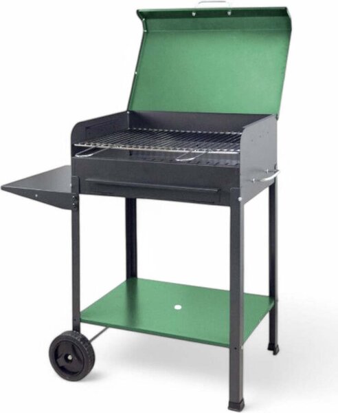 Barbecue a carbone in acciaio con ruote e cassetto ceneri estraibile