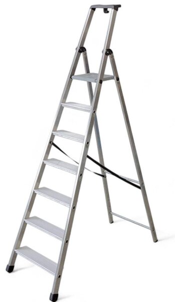 Scala in alluminio con gradini e pedana antiscivolo normativa EN131 sicurezza e comodità di salita - 7 gradini 56x134xH237 cm