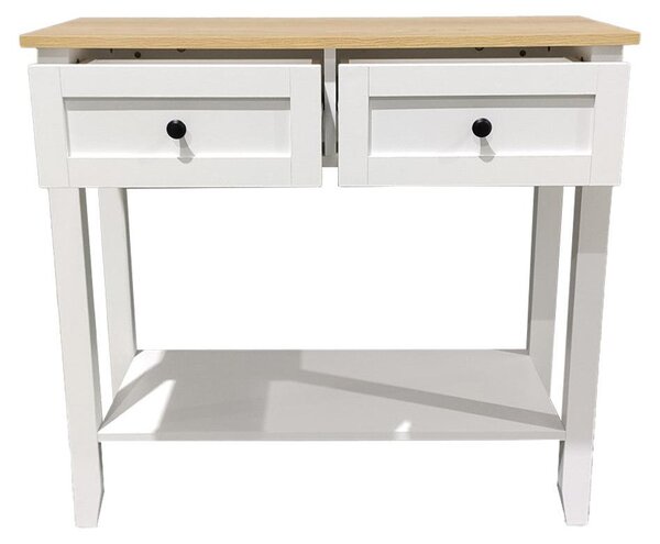 Mobile scrivania in legno bianco con cassetti e piano superiore color legno