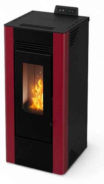Stufa a pellet ventilata canalizzata in acciaio 11.61 Kw bordeaux e nera 47x46xH102 cm A+ Clever