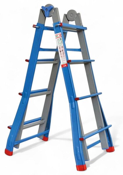 Scala multiuso in alluminio con gradini richiudibile versatile resistente per lavori interni ed esterni casa ufficio officina - 4+4 gradini