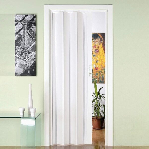 Porta a soffietto effetto legno in pvc rigido con maniglia 82x214 cm - Bianco