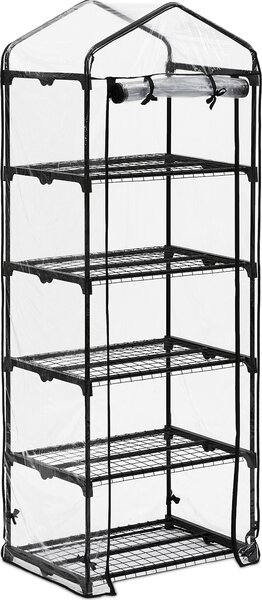 Serra da balcone Relaxdays, telo in PVC, struttura in ferro, A x L x P: 192 x 69 x 50 cm, serra in telo a 5 ripiani, nera/trasparente