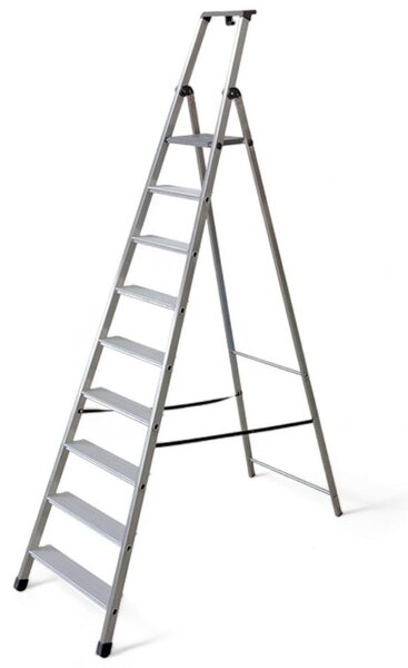 Scala in alluminio con gradini e pedana antiscivolo normativa EN131 sicurezza e comodità di salita - 9 gradini 62x166xH286 cm