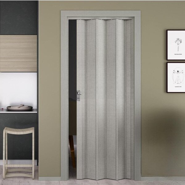 Porta a soffietto effetto legno in pvc rigido con maniglia 82x214 cm - Grigio