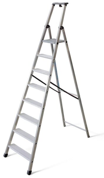 Scala in alluminio con gradini e pedana antiscivolo normativa EN131 sicurezza e comodità di salita - 8 gradini 59x15xH262 cm
