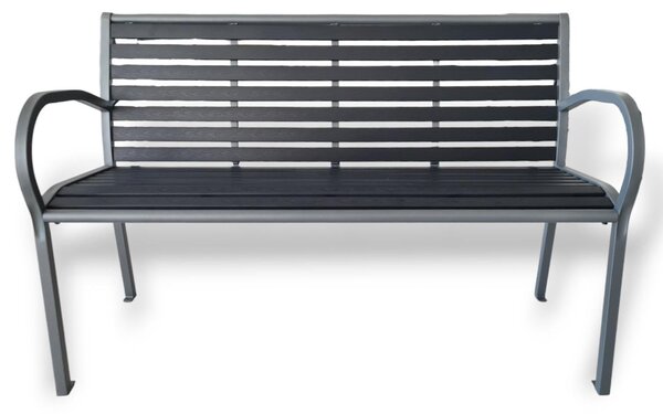 Panchina in acciaio e resina con braccioli colore grigio antracite 125x59x81 cm