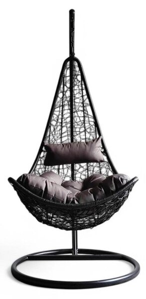 Dondolo sospeso antracite con struttura in metallo con seduta in wicker 195x82x122 cm Lendra
