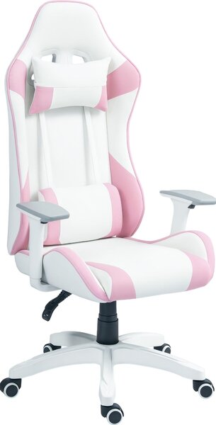 Sedia da gioco e da ufficio HOMCOM ergonomica con cuscino lombare e poggiatesta, rosa