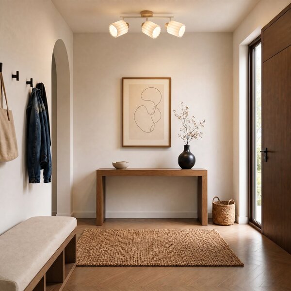 Plafoniera Lindby, Shiloh, dimmerabile, Legno, Soggiorno, Tessuto / Tessile, Moderno