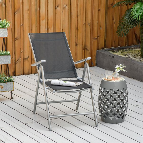 Outsunny Sedia da Giardino Pieghevole Nero in Alluminio e Texteline, Schienale Regolabile a 7 Livelli, 65x55x85-105cm, Confort|Aosom