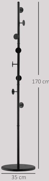 HOMCOM Appendiabiti da Terra con 8 Ganci, Attaccapanni per Ingresso e Camera da Letto in Acciaio con Base in Marmo, 35x35x170cm, Nero|Aosom