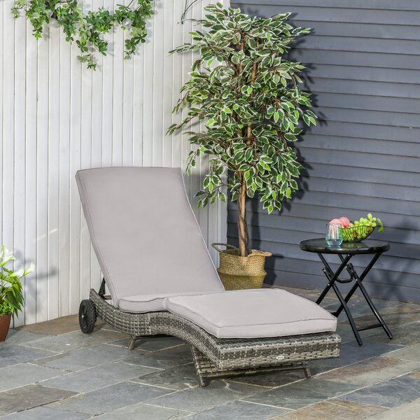 Outsunny Sdraio da Giardino in Rattan PE con Schienale Regolabile e Cuscino, 207x70x70cm, Grigio|Aosom