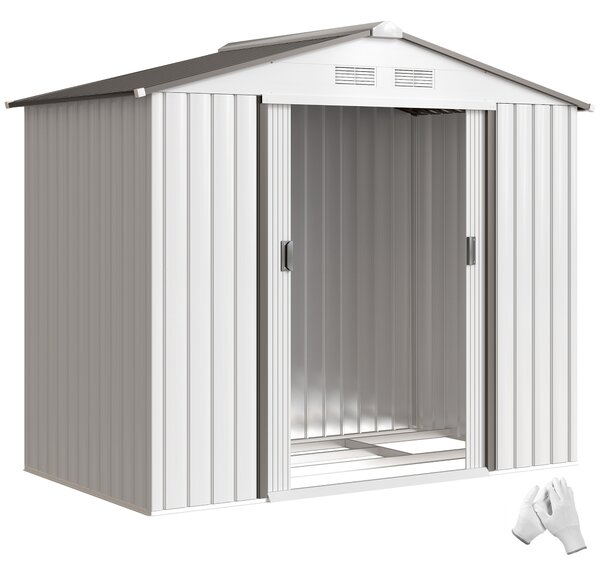 Outsunny Casetta Porta Utensili in Acciaio, Capanno da Giardino con Porte Scorrevoli, 213x130x185 cm, Bianco|Aosom