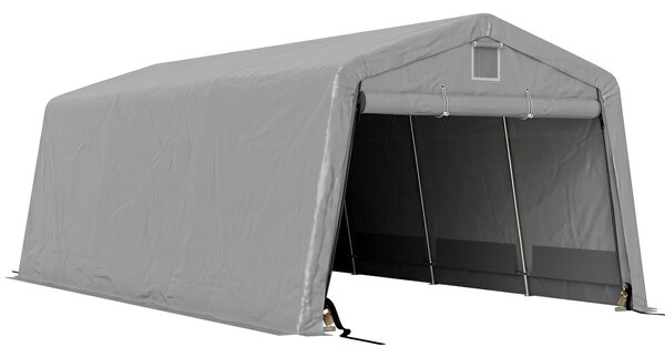 Outsunny Tendone per Auto e Feste con 2 Finestre Laterali, in Acciaio Zincato e PE, 618x265/330x240 cm, Grigio Chiaro|Aosom
